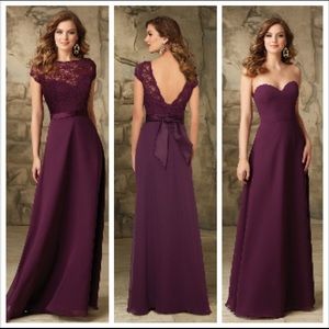 Mori Lee #101 Burgundy Eggplant Bridesmaid’s Dress
